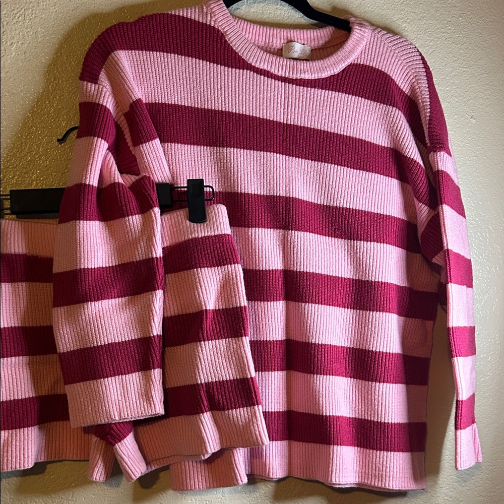 Chic Striped Pink and Red Women's Sweater